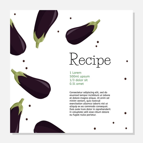 Vegetable Aubergine Background Fresh Eggplant Recipe Design Template — Stock Vector