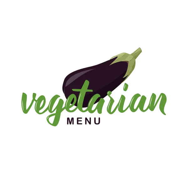 Vector Illustratie Geïsoleerd Witte Achtergrond Vegetarisch Menu Met Hele Aubergine — Stockvector