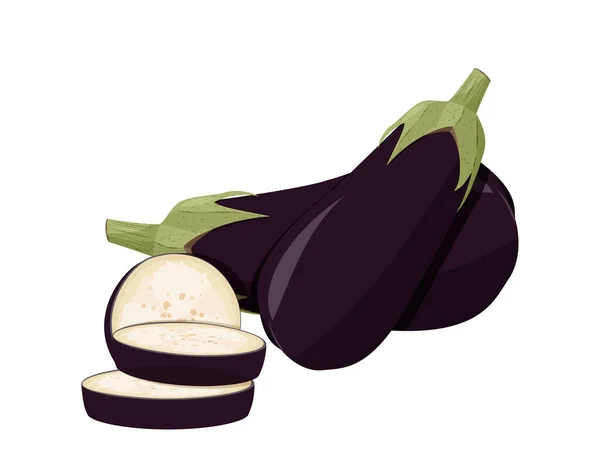 Eggplant whole realistic image. Vector illustration isolated on white background. — Stock Vector