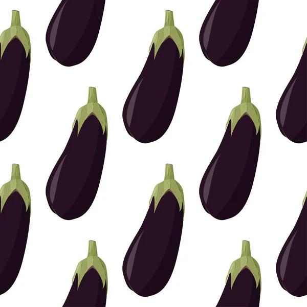 Fresh eggplant seamless pattern. Vegetable aubergine background. — Stock Vector