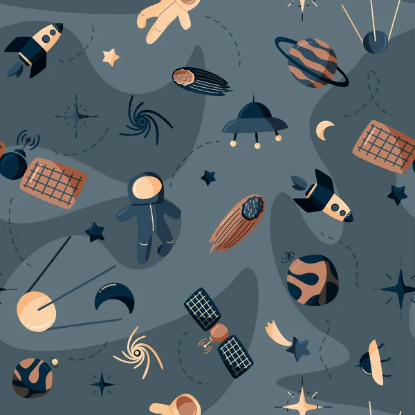 Cute space seamless pattern. Colorful kids background.