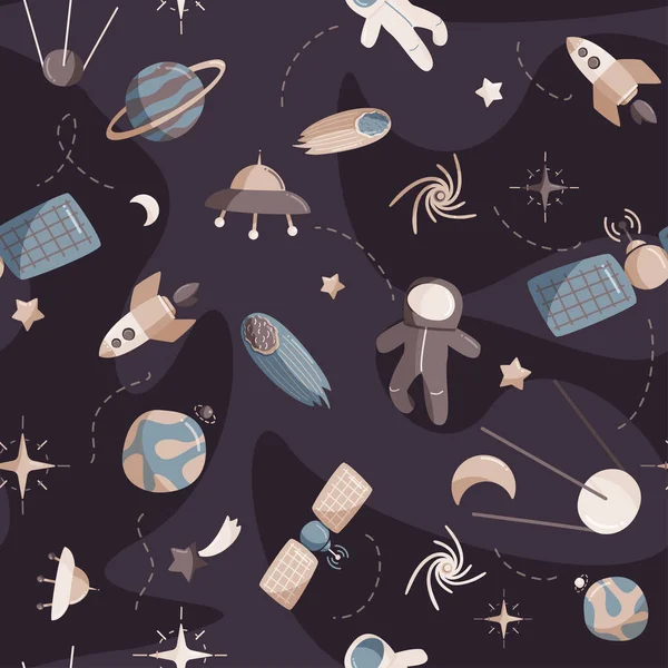 Mignon motif sans couture de l'espace. Enfants colorés arrière-plan . — Image vectorielle