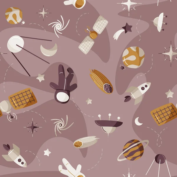 Cute space seamless pattern. Colorful kids background.
