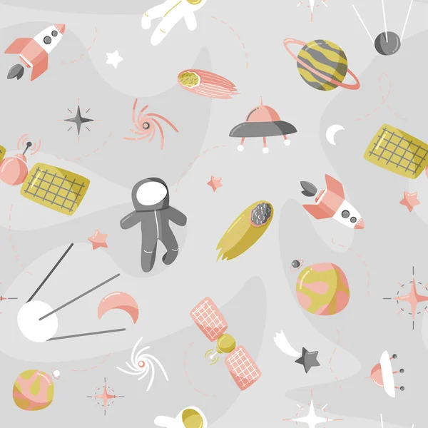 Cute space seamless pattern. Colorful kids background.