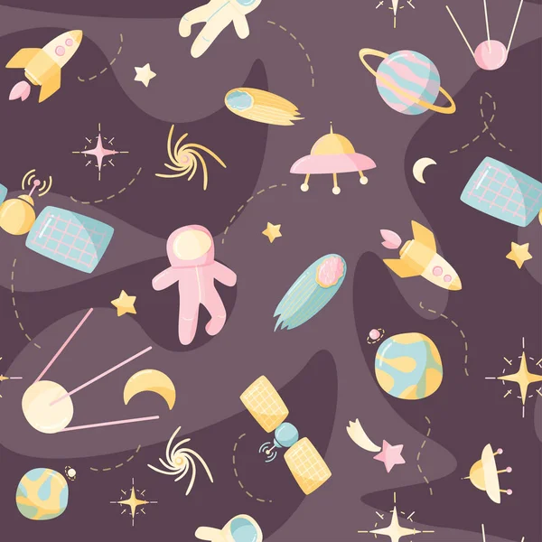 Cute space seamless pattern. Colorful kids background.