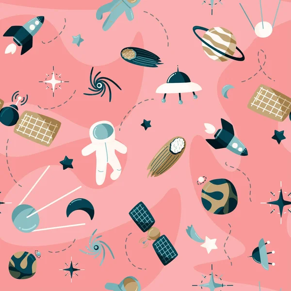 Cute space seamless pattern. Colorful kids background.