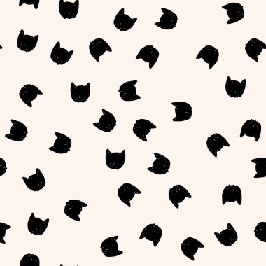 Siyah ve bej vektör arkaplan. Sipmle evcil hayvan grafikleri. Kedi pürüzsüz bir desen izler.