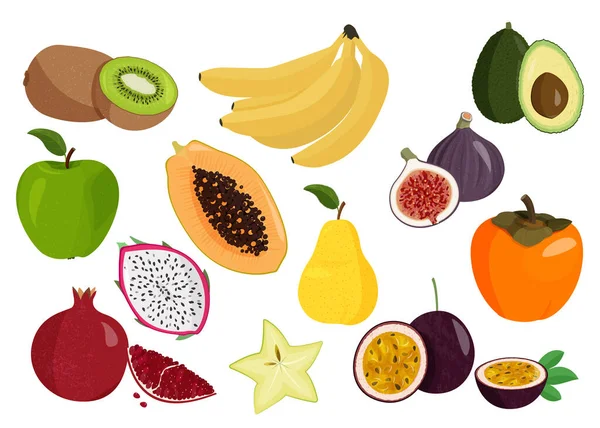 Ilustrações Vetoriais Realistas Coleta Frutas Frescas Conjunto Frutas Doces —  Vetores de Stock