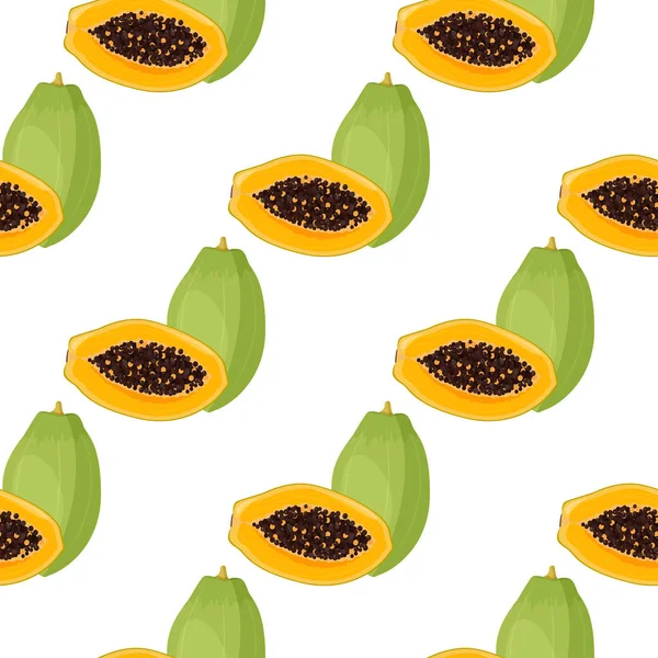 Padrão Sem Costura Verão Mamão Fruta Tropical Brilhante Inteiro Meio — Vetor de Stock