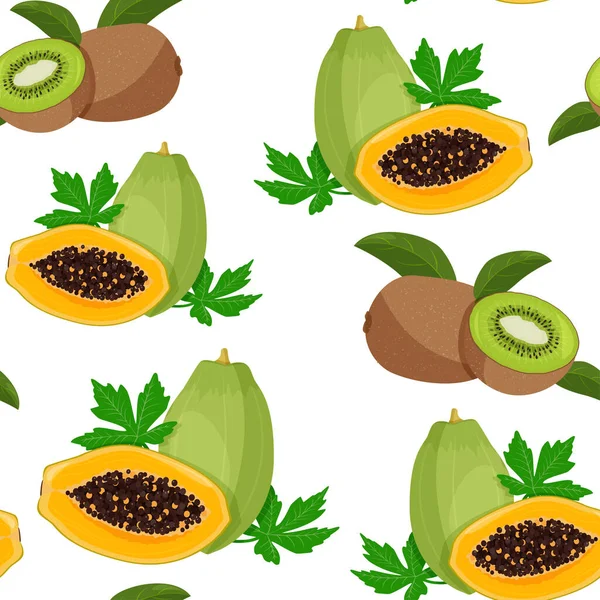 Padrão Sem Costura Verão Fruta Tropical Brilhante Mamão Kiwi Com — Vetor de Stock