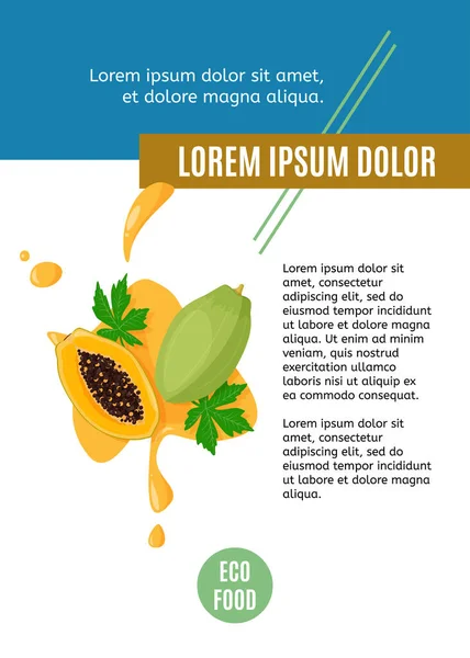 Örnek metinle papaya 'nın sulu çizimi. Makale, reklam veya tanıtım için modern tasarım şablonu.
