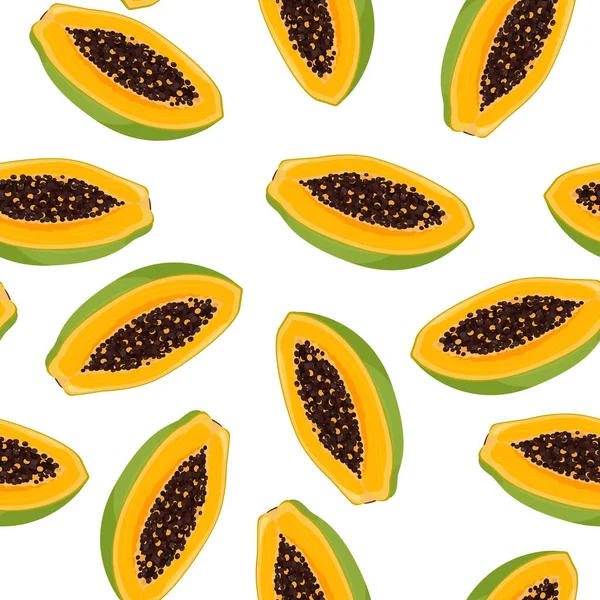 Patrón Sin Costuras Verano Papaya Fruta Tropical Brillante Con Semillas — Archivo Imágenes Vectoriales