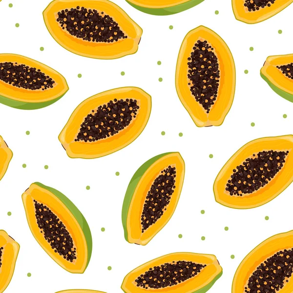 Patrón Sin Costuras Verano Papaya Fruta Tropical Brillante Con Semillas — Archivo Imágenes Vectoriales