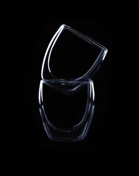 Dupla Üveg Eszpresszó Csésze Fekete Háttér — Stock Fotó