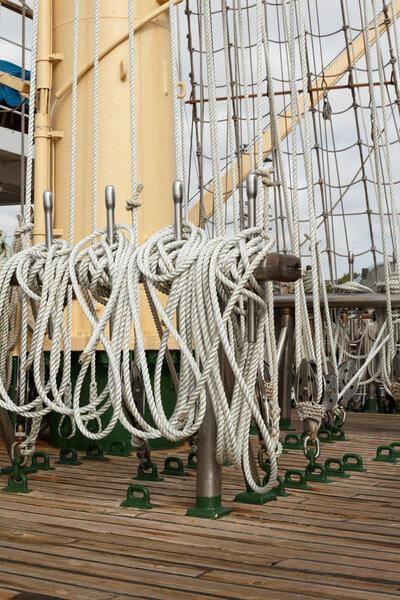 Details of a sailboat decks equipment 