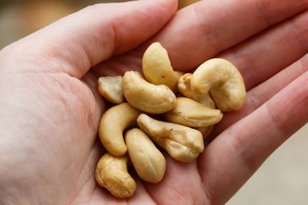 Kacang Mete Tangan Seorang Wanita — Stok Foto