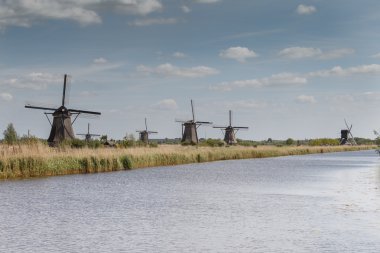 tipik bir Hollandalı peyzaj eski yel değirmenleri