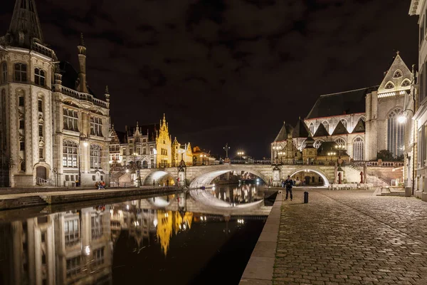 Gece Gent Belçika Şehri — Stok fotoğraf