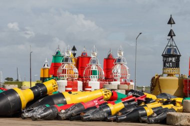 Colorful beacons at the depot at West Terschelling  clipart