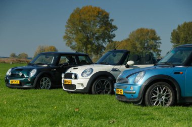 Hollanda çimenlerin üzerinde duran yeni Mini arabaların 15 Ekim 2017 üç türü.