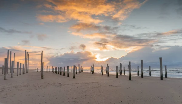 Stangen Strand Von Petten Niederlande Bei Sonnenuntergang Und Starkem Wind — Stockfoto