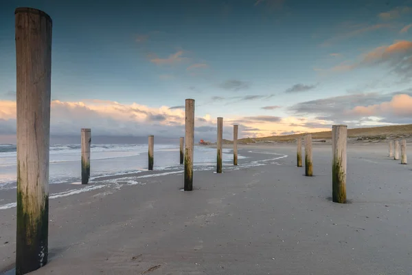 Stangen Strand Von Petten Niederlande Bei Sonnenuntergang Und Starkem Wind — Stockfoto