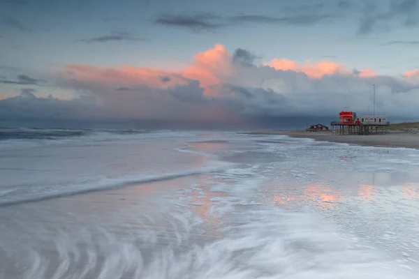 Παραλία Του Petten Κάτω Χώρες Κατά Διάρκεια Του Ηλιοβασιλέματος Και — Φωτογραφία Αρχείου