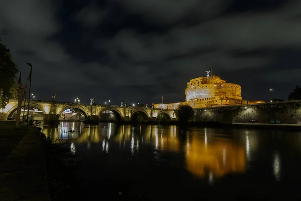 Castillo Sant Angelo Río Tíber Roma Italia Por Noche —  Fotos de Stock