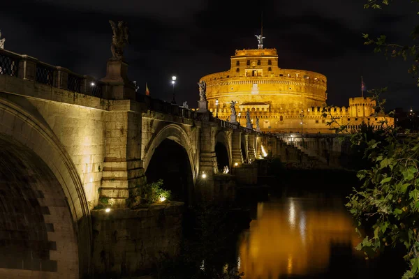 Castillo Sant Angelo Río Tíber Roma Italia Por Noche —  Fotos de Stock