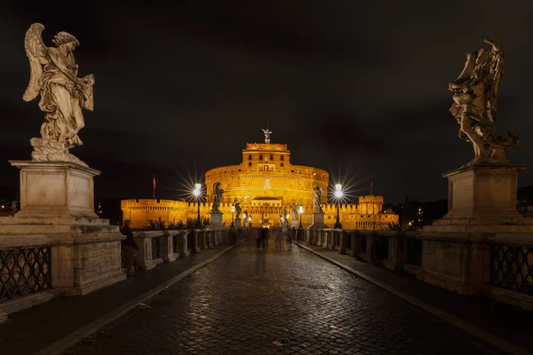 Sant Angelo Castle Tiber River Rome Italy Night — Stock Photo, Image