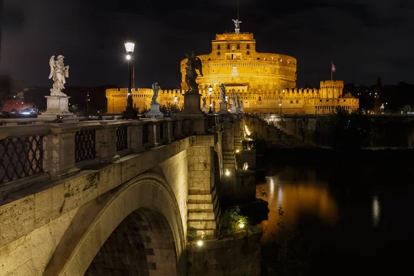 Castillo Sant Angelo Río Tíber Roma Italia Por Noche —  Fotos de Stock