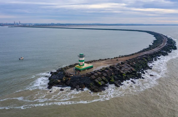 Farol Cais Ijmuiden Mar Norte Visto Cima — Fotografia de Stock