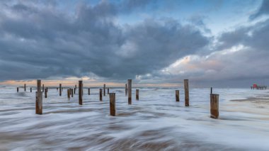 Denizde ahşap direklerin doğal görünümünü
