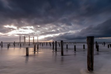Denizde ahşap direklerin doğal görünümünü