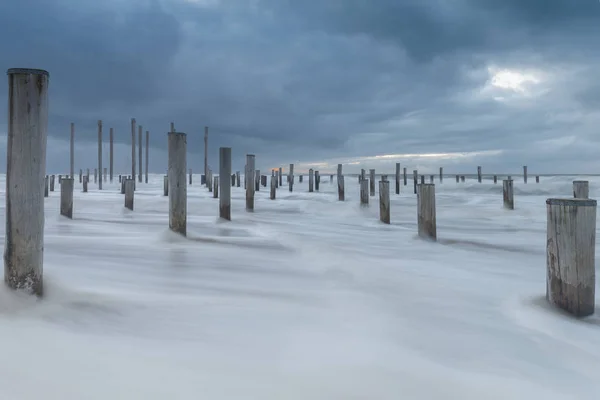 Vacker Utsikt Över Trästolpar Havet — Stockfoto