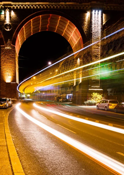 The light trails on the street