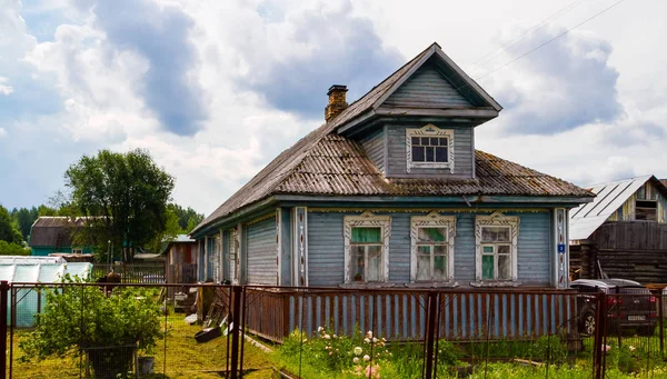 Russian wooden house in Staraya Sloboda, Russia. June 2016. Royalty Free Stock Photos