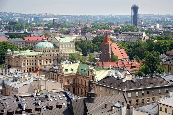 Aerial view of the roofs of houses in the historic part of Krakow. — Stock Photo, Image