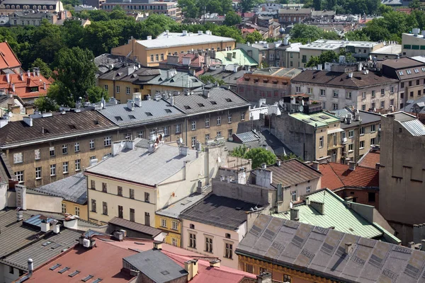 Aerial view of the roofs of houses in the eastern historic part of Krakow. Poland. — Stock Photo, Image