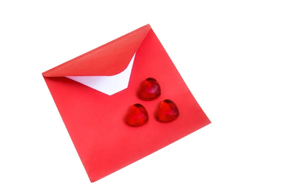 Red hearts and open envelope. — Stock Photo, Image