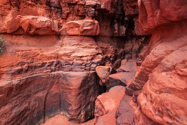 Muri di pietra rossa del canyon del deserto Wadi Rum in Giordania . — Foto Stock