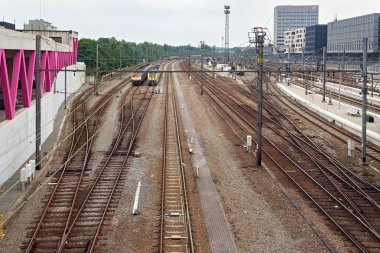 Leuven, Belçika - 04 Eylül 2014: Görünümünü Leuven tren istasyonu. Ana tren istasyonu şehrin Leuven, Flaman Brabant ve Belçika'daki işlek istasyonu biri.