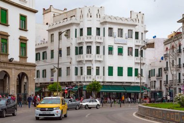 Tetouan 'daki El Ensanche bölgesinin manzarası, Fas' taki sözde İspanyol Protektorası zamanında planlanmış ve inşa edilmiştir (1913-1956).).