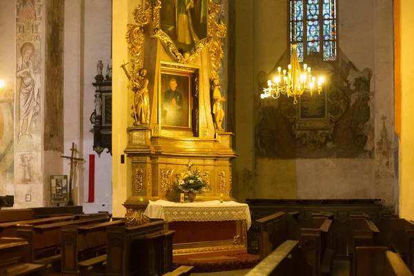 Gezicht op het interieur van de katholieke Kerk van de Hemelvaart van de Maagd Maria in Torun. — Stockfoto