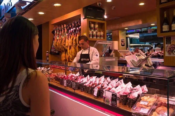 Barcelona España Mayo 2017 Venta Jamón Otros Manjares Carne Famoso — Foto de Stock