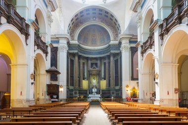 BARCELONA, İSPAN - 15 Mayıs 2017 San Agustin Kilisesi 'nin İçi. Barcelona 'da El Raval' da bir Katolik tapınağı. Placa de Sant Agusti caddesinde..