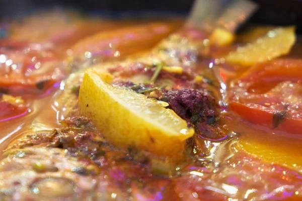 Tajine Con Verduras Guisadas Pescado Uno Los Tipos Cocina Nacional — Foto de Stock