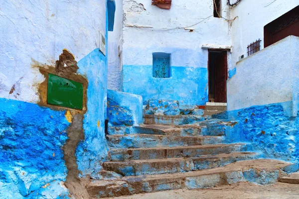 Vista Las Antiguas Murallas Azules Del Barrio Medina Tetuán Norte — Foto de Stock