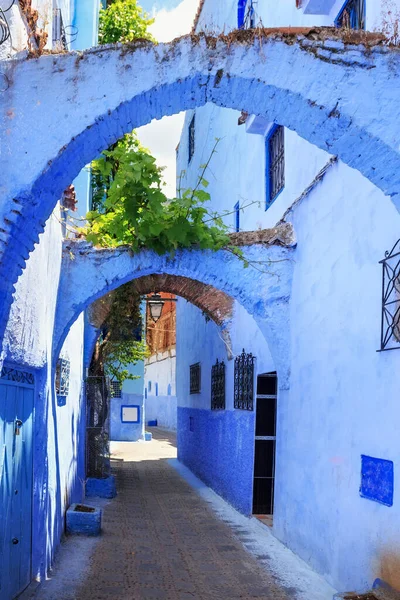 Veduta Delle Pareti Blu Del Quartiere Medina Chefchaouen Marocco Città — Foto Stock