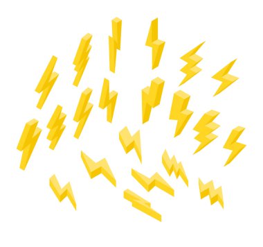 Beyaz bir arka plan üzerinde yıldırım kümesi. İzometrik 3d